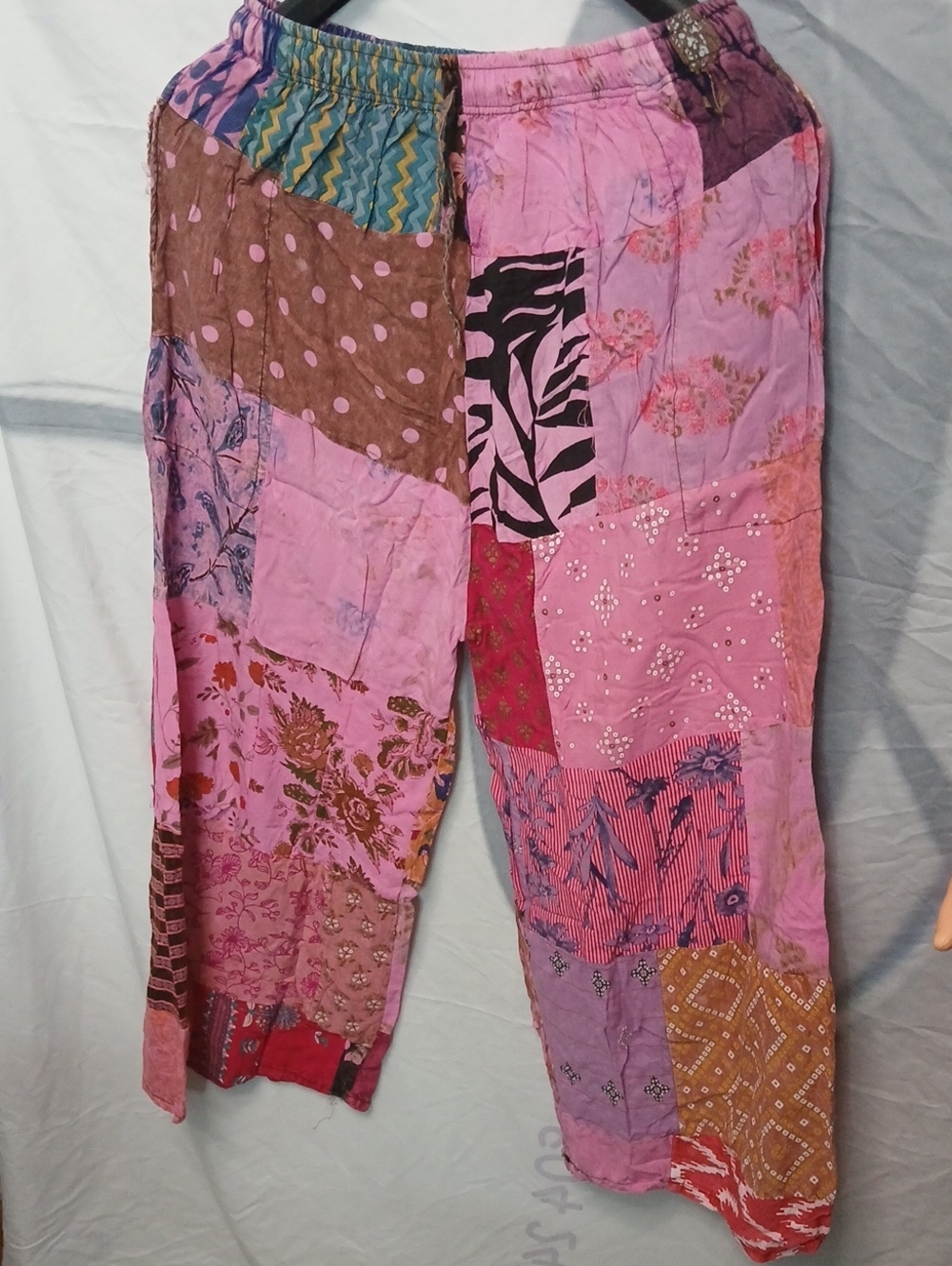 Boho Patchwork Wide Leg Pants - Pink